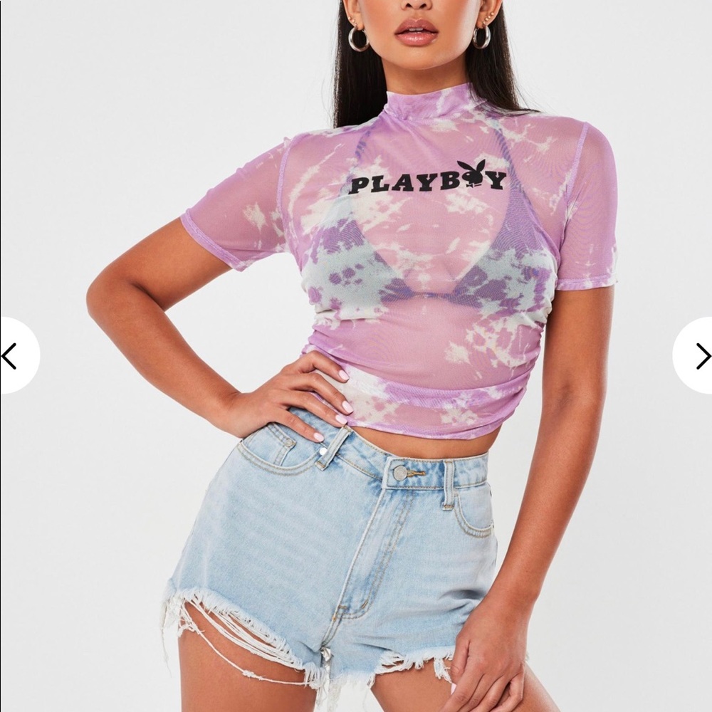 Playboy Pink Tie Dye Mesh Crop Top - Picture 3 of 7